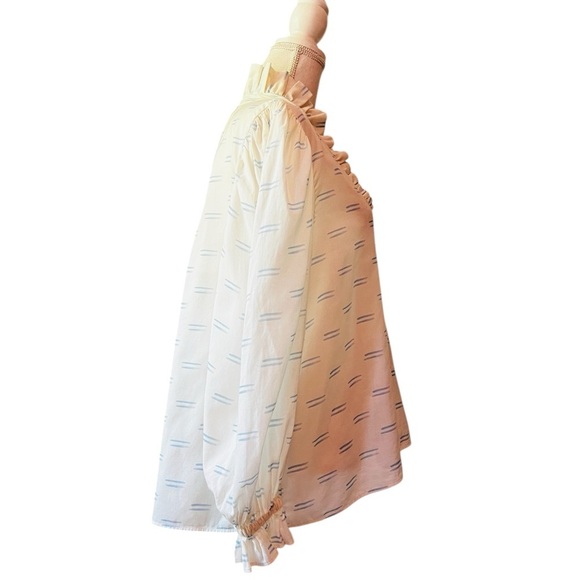 De Loreta Women's White and Blue Ruffle Long Sleeve Blouse Size Small - Picture 5 of 8